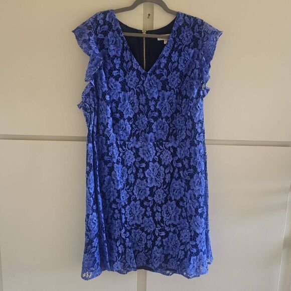 Michael Kors Dresses & Skirts - Michael Kors Plus "Crew Blue" Lace Mini Dress, Flutter Sleeves, V-Neck, NWT, 16W